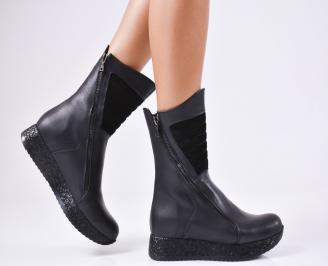 Дамски боти от естествена кожа черни