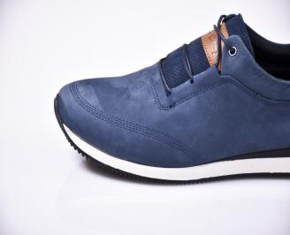 Мъжки спортно елегантни  обувки естествена кожа сини