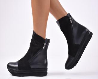 Дамски боти  естествена кожа/велур черни