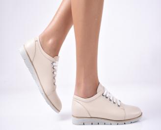 Дамски равни обувки естествена кожа бежови