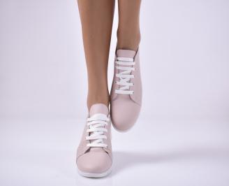 Дамски равни обувки естествена кожа пудра