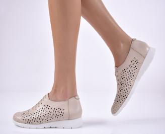 Дамски равни обувки естествена кожа бежови