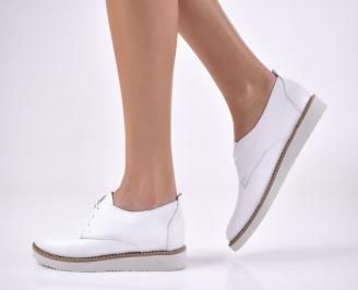 Дамски равни обувки естествена кожа бели