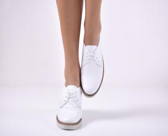 Дамски равни обувки естествена кожа бели