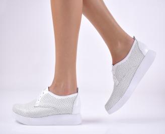 Дамски равни обувки естествена кожа бели