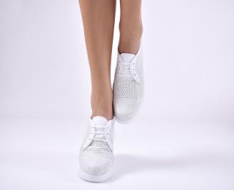 Дамски равни обувки естествена кожа бели