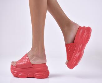 Дамски чехли на платформа червени