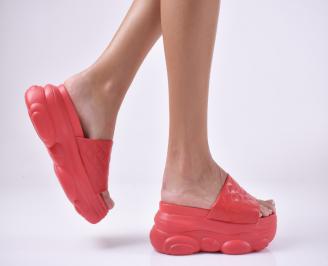 Дамски чехли на платформа червени