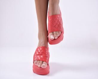 Дамски чехли на платформа червени