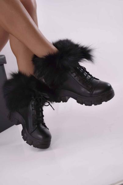 Дамски ежедневни  боти  естествена кожа черни