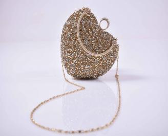 Елегантна абитуриентска чанта комбинация едър брокат ситен брокат злат