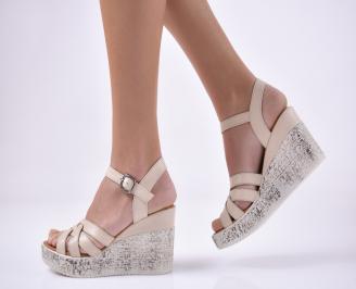 Дамски сандали на платформа естествена кожа бежови EOBUVKIBG