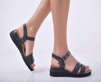 Дамски равни сандали естествена кожа черни EOBUVKIBG