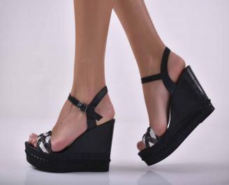 Дамски сандали на платформа естествена кожа черни EOBUVKIBG