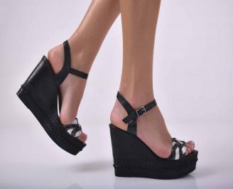 Дамски сандали на платформа естествена кожа черни EOBUVKIBG