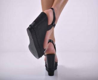 Дамски сандали на платформа естествена кожа черни EOBUVKIBG