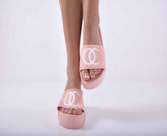 Дамски равни чехли пудра EOBUVKIBG