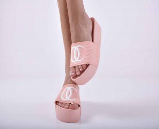 Дамски равни чехли пудра EOBUVKIBG