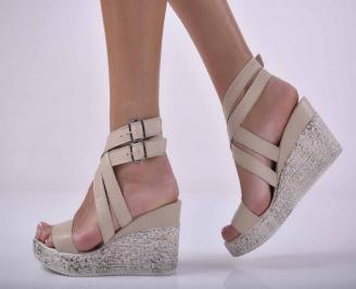 Сандали на платформа естествена кожа  бежови EOBUVKIBG