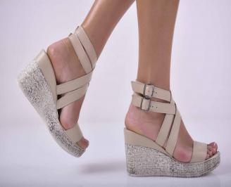 Сандали на платформа естествена кожа  бежови EOBUVKIBG