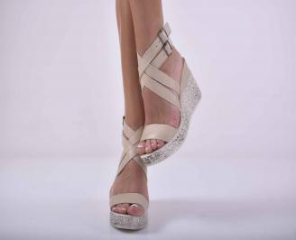 Сандали на платформа естествена кожа  бежови EOBUVKIBG