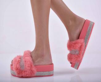 Дамски чехли на платформа пудра EOBUVKIBG