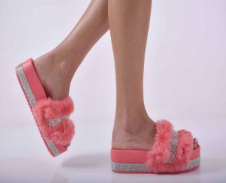 Дамски чехли на платформа пудра EOBUVKIBG