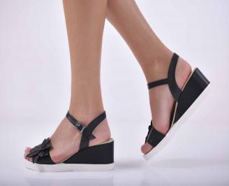 Дамски сандали на платформа естествена кожа черен EOBUVKIBG