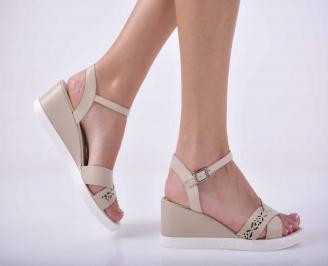 Дамски сандали на платформа естествена кожа бежови EOBUVKIBG