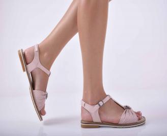 Дамски равни сандали естествена кожа пудра EOBUVKIBG