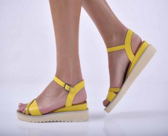 Дамски равни сандали естествена кожа жълти EOBUVKIBG