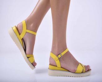 Дамски равни сандали естествена кожа жълти EOBUVKIBG