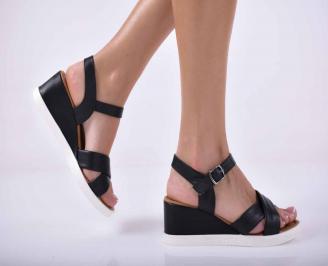 Сандали на платформа естествена кожа черни EOBUVKIBG