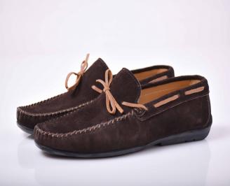 Мъжки спортно елегантни обувки  естествен велур кафяви