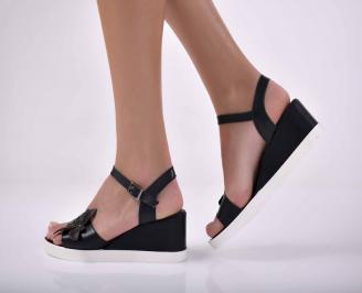 Дамски сандали на платформа естествена кожа черни EOBUVKIBG