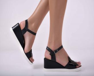 Дамски сандали на платформа естествена кожа черни EOBUVKIBG