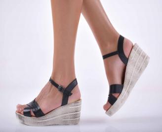 Сандали на платформа естествена кожа черни EOBUVKIBG
