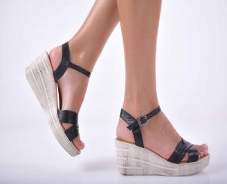 Сандали на платформа естествена кожа черни EOBUVKIBG