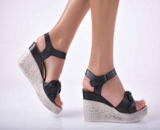 Сандали на платформа естествена кожа черни EOBUVKIBG