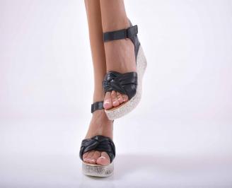 Сандали на платформа естествена кожа черни EOBUVKIBG