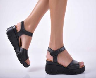 Сандали на платформа естествена кожа черни EOBUVKIBG