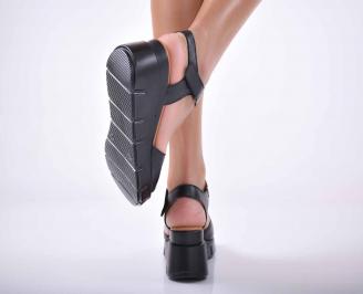 Сандали на платформа естествена кожа черни EOBUVKIBG