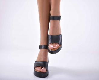 Сандали на платформа естествена кожа черни EOBUVKIBG