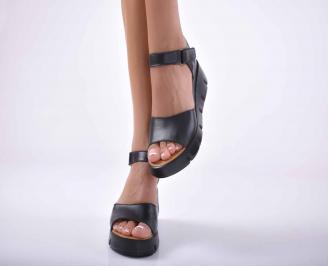 Сандали на платформа естествена кожа черни EOBUVKIBG