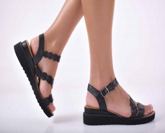 Дамски сандали равни естествена кожа черни EOBUVKIBG