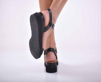 Дамски сандали равни естествена кожа черни EOBUVKIBG