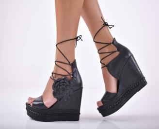 Сандали на платформа естествена кожа черни EOBUVKIBG