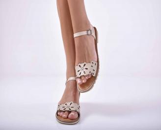 Дамски сандали равни естествена кожа бежов  EOBUVKIBG