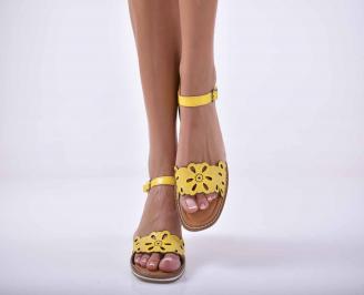 Дамски сандали равни естествена кожа жълт  EOBUVKIBG