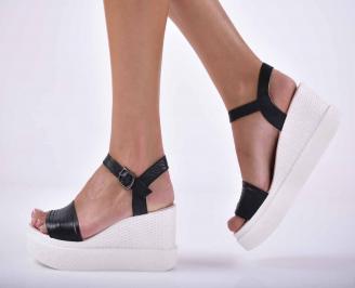 Дамски сандали равни естествена кожа черен  EOBUVKIBG